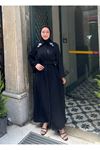 Yakası Taş Süsleme Menekşe Abaya